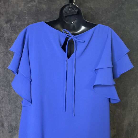 Adrianna Papell Womens Blue Ruffle Sleeve Short Shift Dress Size 4 NWT - Picture 7 of 10